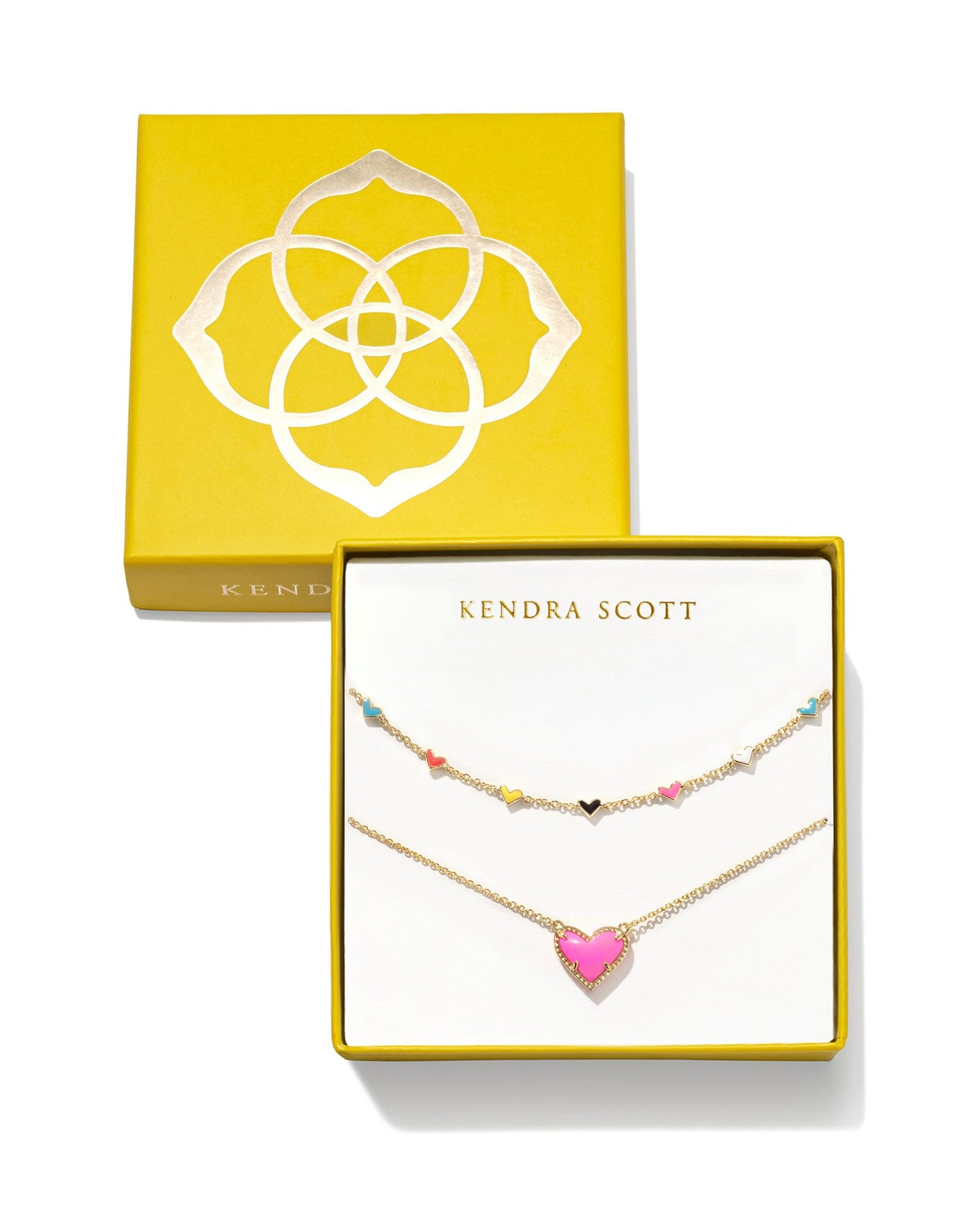 KENDRA SCOTT Gold Ari Haven Enamel Heart Necklace Gift Set in Neon Pink Magnesite