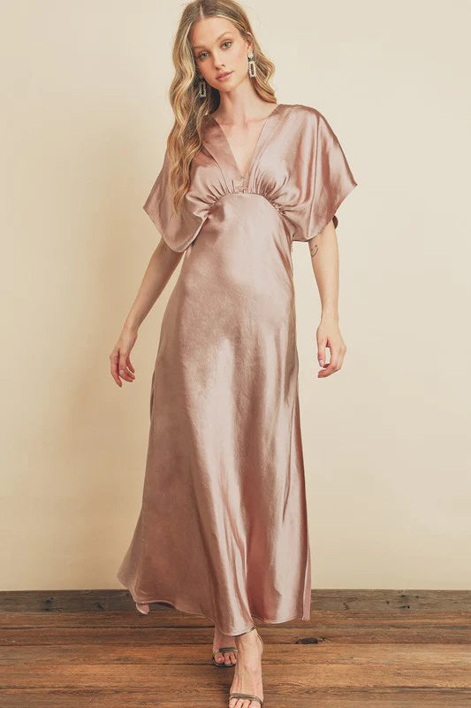 Satin Blouson Maxi Dress