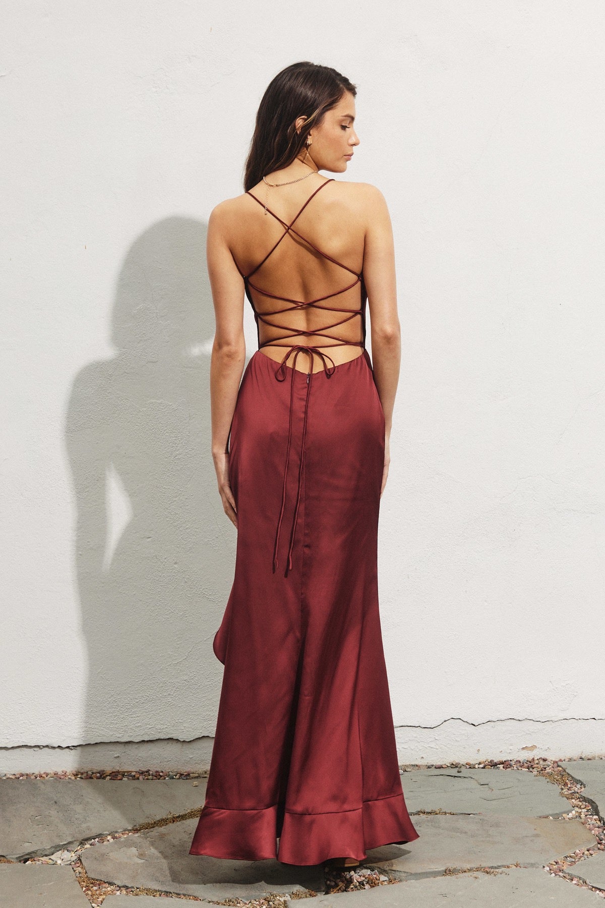 GOING OUT OPEN BACK RUFFLED MAXI DRESS