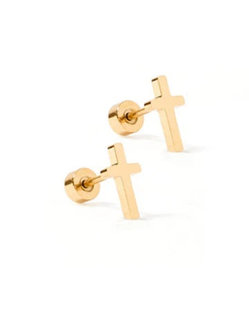 LINNY CO Gold Cross Screwback Stud Earrings Catherine