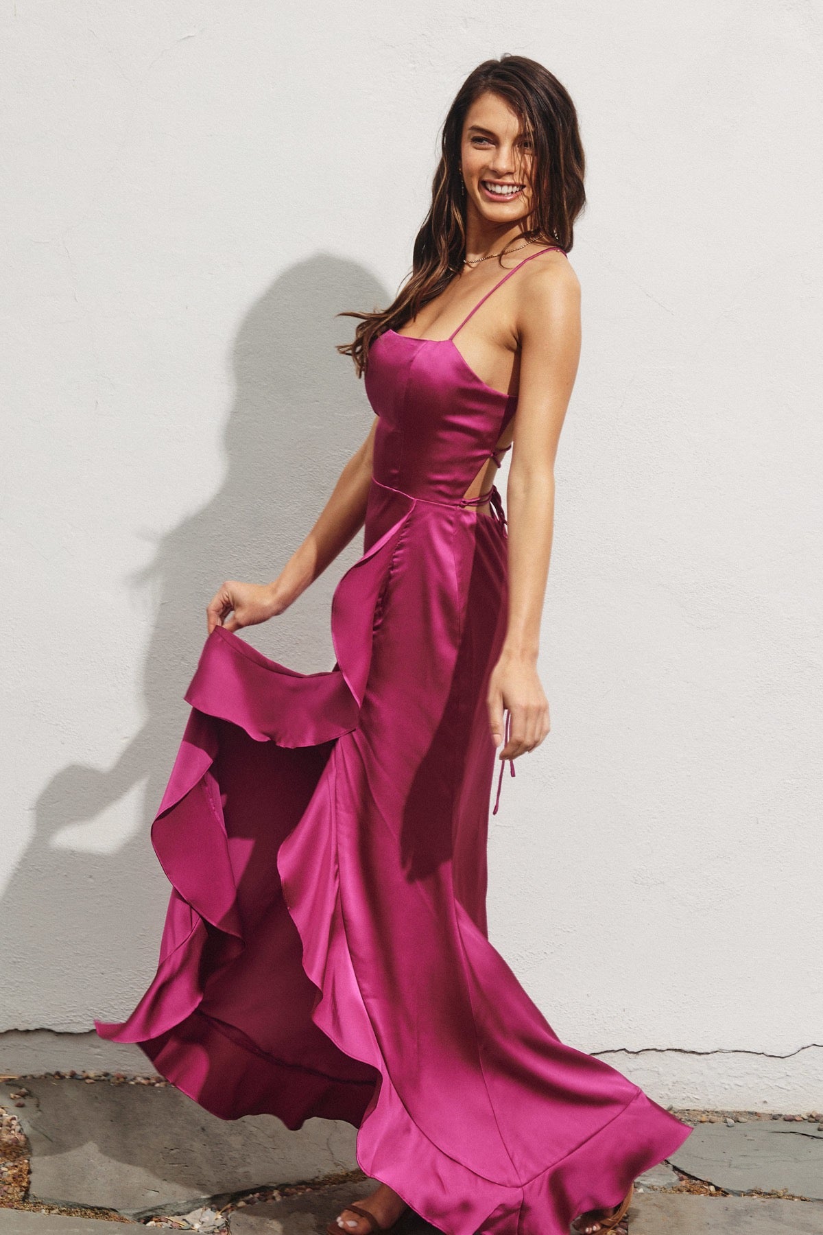 GOING OUT OPEN BACK RUFFLED MAXI DRESS