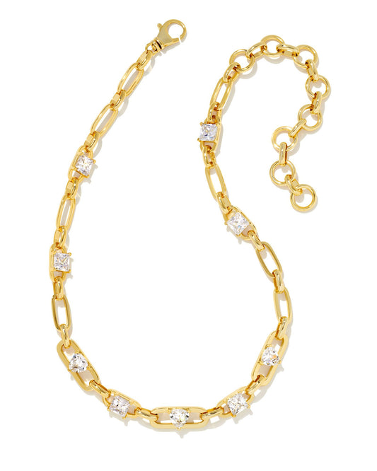 Blair Gold Jewel Chain Necklace in White Crystal