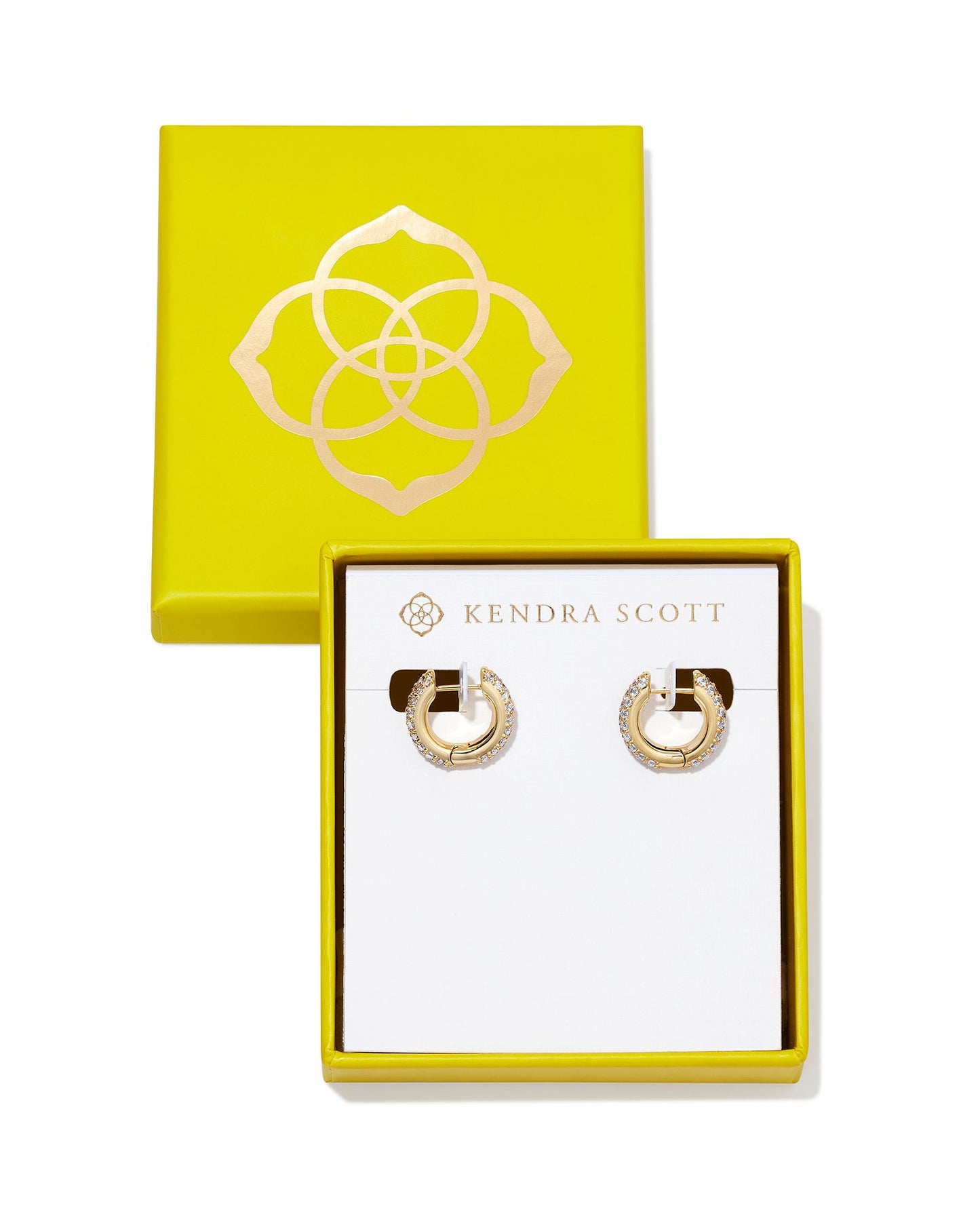 KENDRA SCOTT Boxed Gold Mikki Pave Huggie Earrings in White Crystal