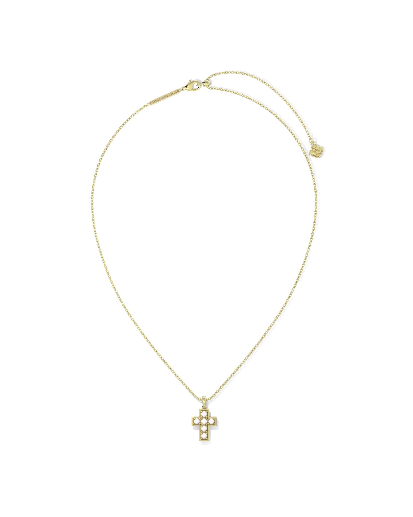 KENDRA SCOTT Gold Pearl Cross Short Pendant Necklace in White Pearl