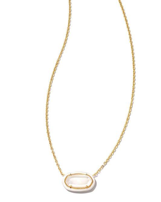 KENDRA SCOTT Elisa Gold Enamel Framed Short Pendant Necklace in Ivory Mother of Pearl