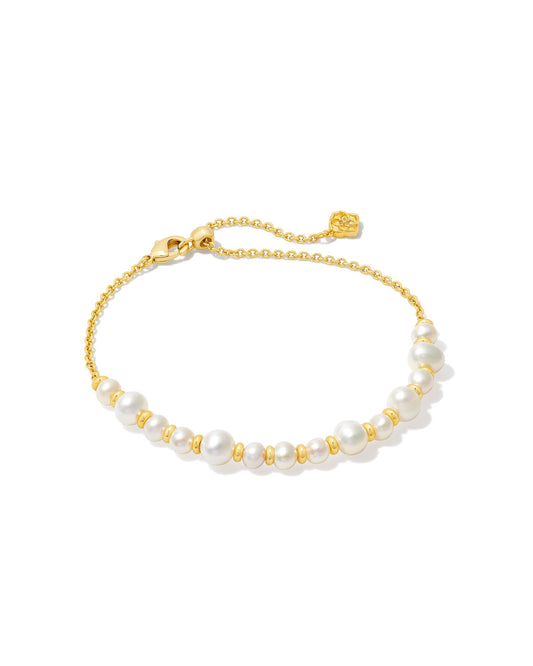 KENDRA SCOTT Jovie Gold Beaded Delicate Chain Bracelet in White Pearl