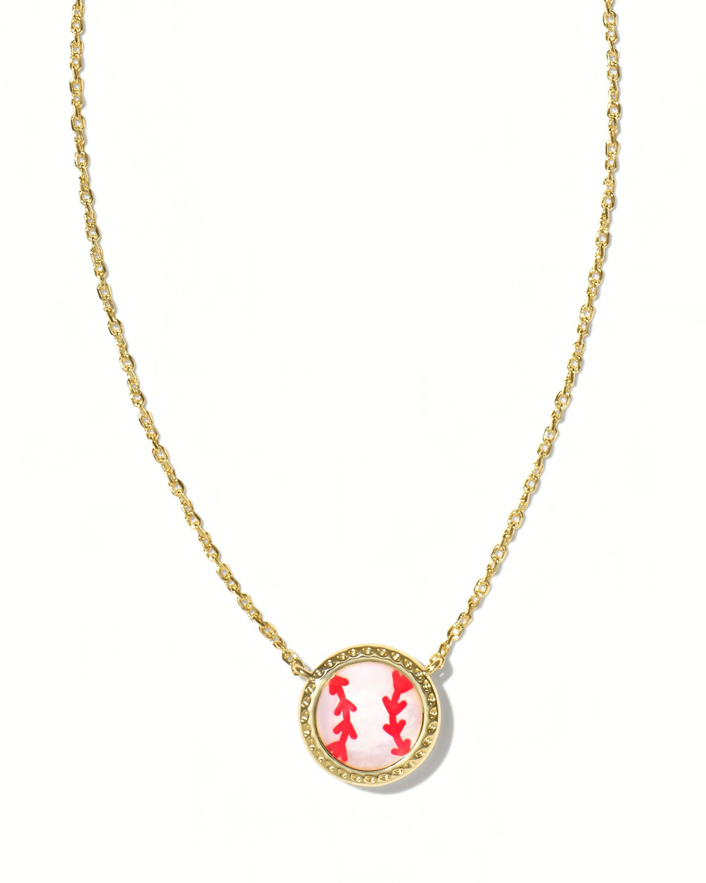 KENDRA SCOTT Baseball Gold Short Pendant Necklace in Ivory Mother of Pearl