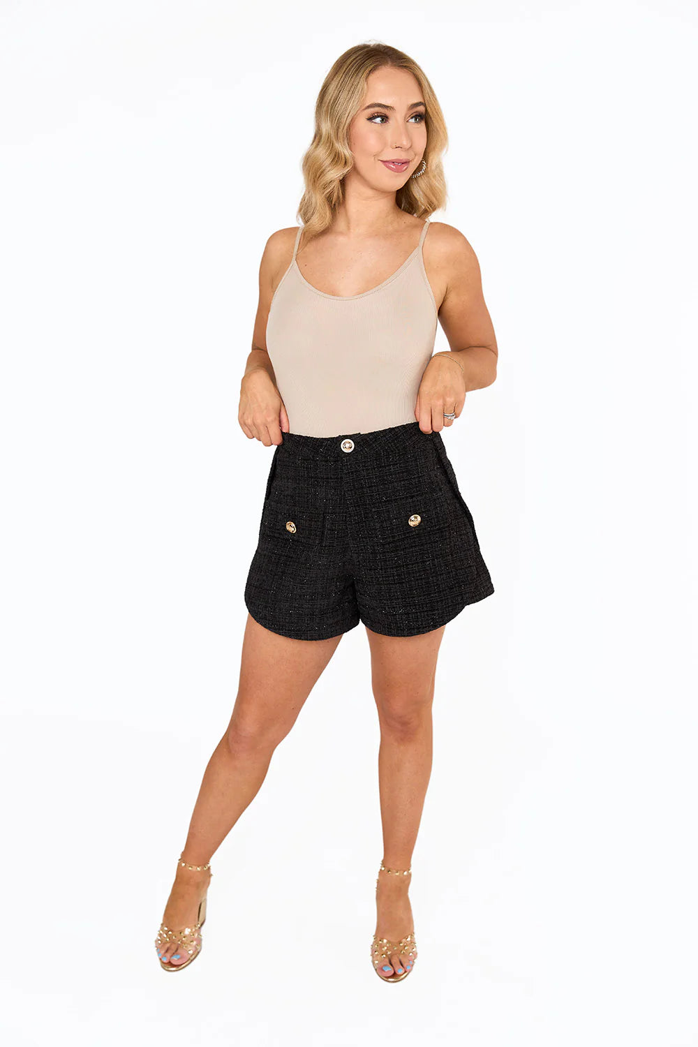 BUDDY LOVE Shorts Mae Tweed de talle alto