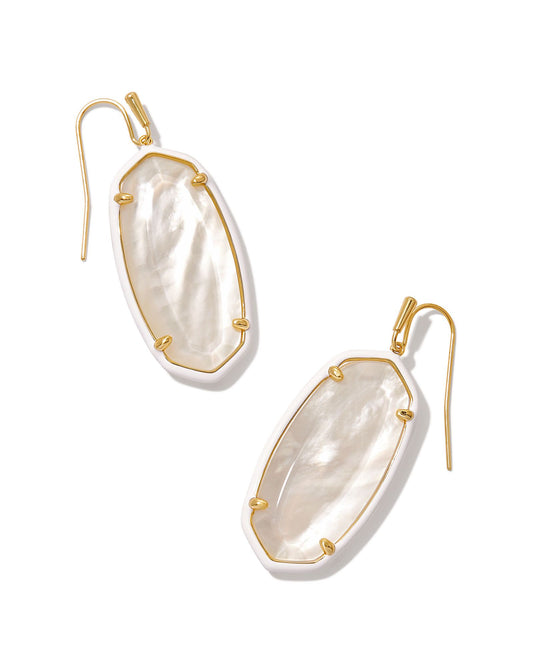 KENDRA SCOTT Elle Gold Enamel Framed Drop Earrings in Ivory Mix