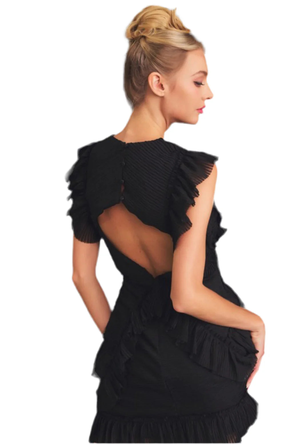 Ruffle Cutout Back Mini Dress