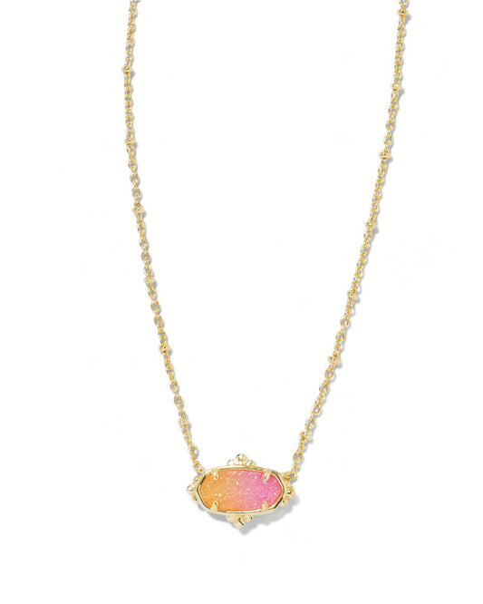 KENDRA SCOTT Elisa Gold Petal Framed Short Pendant Necklace in Sunrise Ombre Drusy