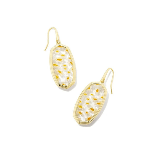 KENDRA SCOTT Framed Elle Gold Drop Earrings in White Mosaic Glass