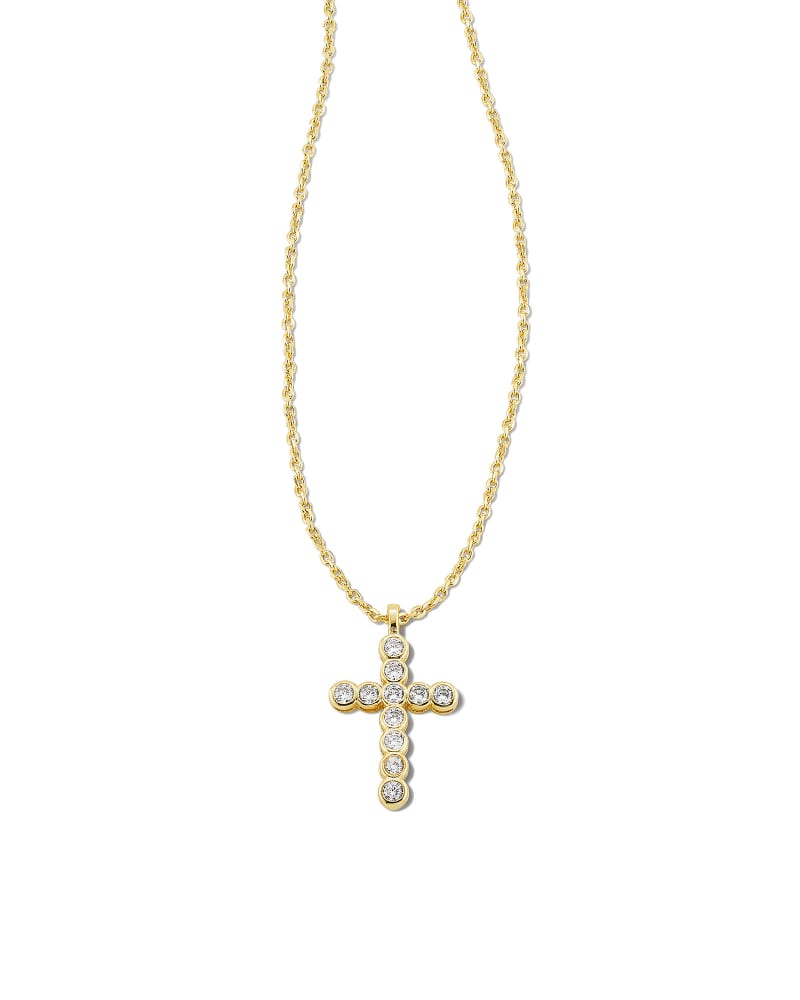 KENDRA SCOTT Crystal Cross Pendant Necklace in White Crystal