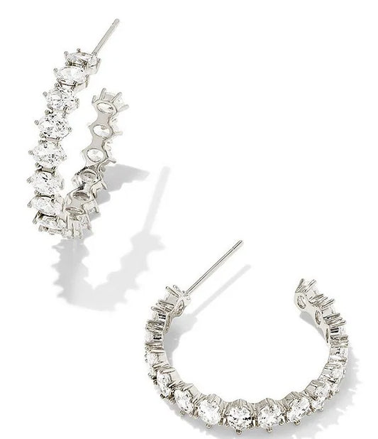 KENDRA SCOTT Caitlin Crystal Hoop Earrings in White Crystal 1 Inch