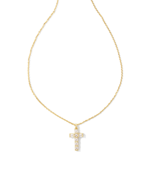 KENDRA SCOTT Gracie Cross Short Pendant Necklace in White Crystal