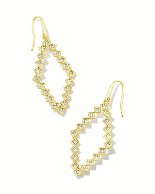 KENDRA SCOTT Kinsley Gold Open Frame Earrings in White Crystal