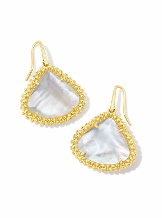 KENDRA SCOTT Framed Kendall Gold Large Drop Earrings in Ivory Mother-of-Pearl