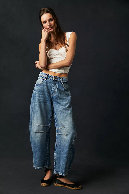 FREE PEOPLE We The Free Good Luck Mid-Rise Barrel Jeans