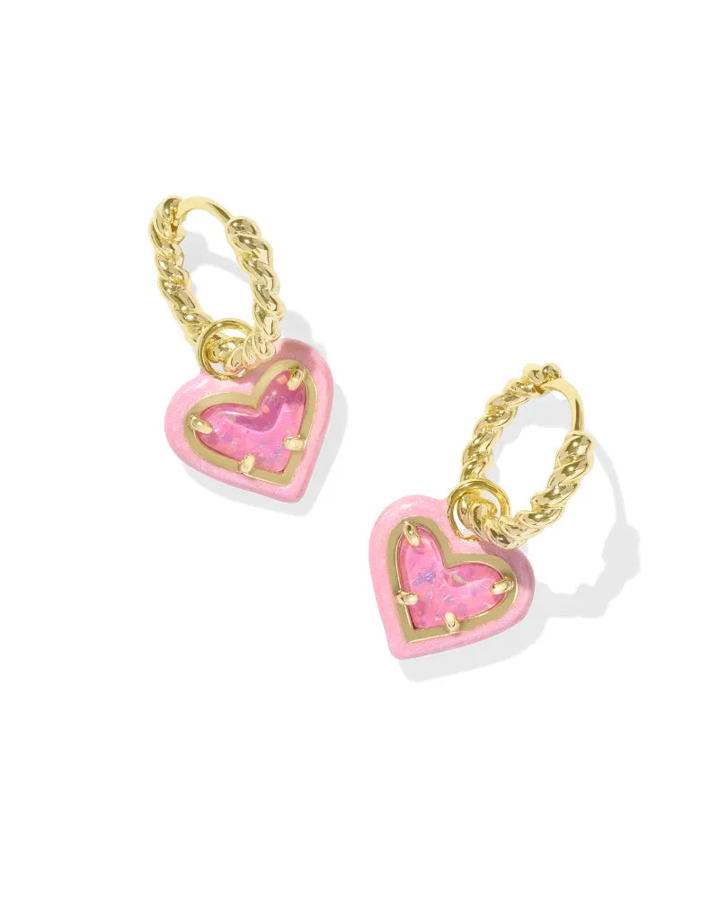 KENDRA SCOTT Ari Heart Gold Enamel Frame Huggie Earrings