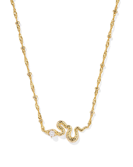 KENDRA SCOTT Lyle Snake Short Pendant Necklace in White Pearl