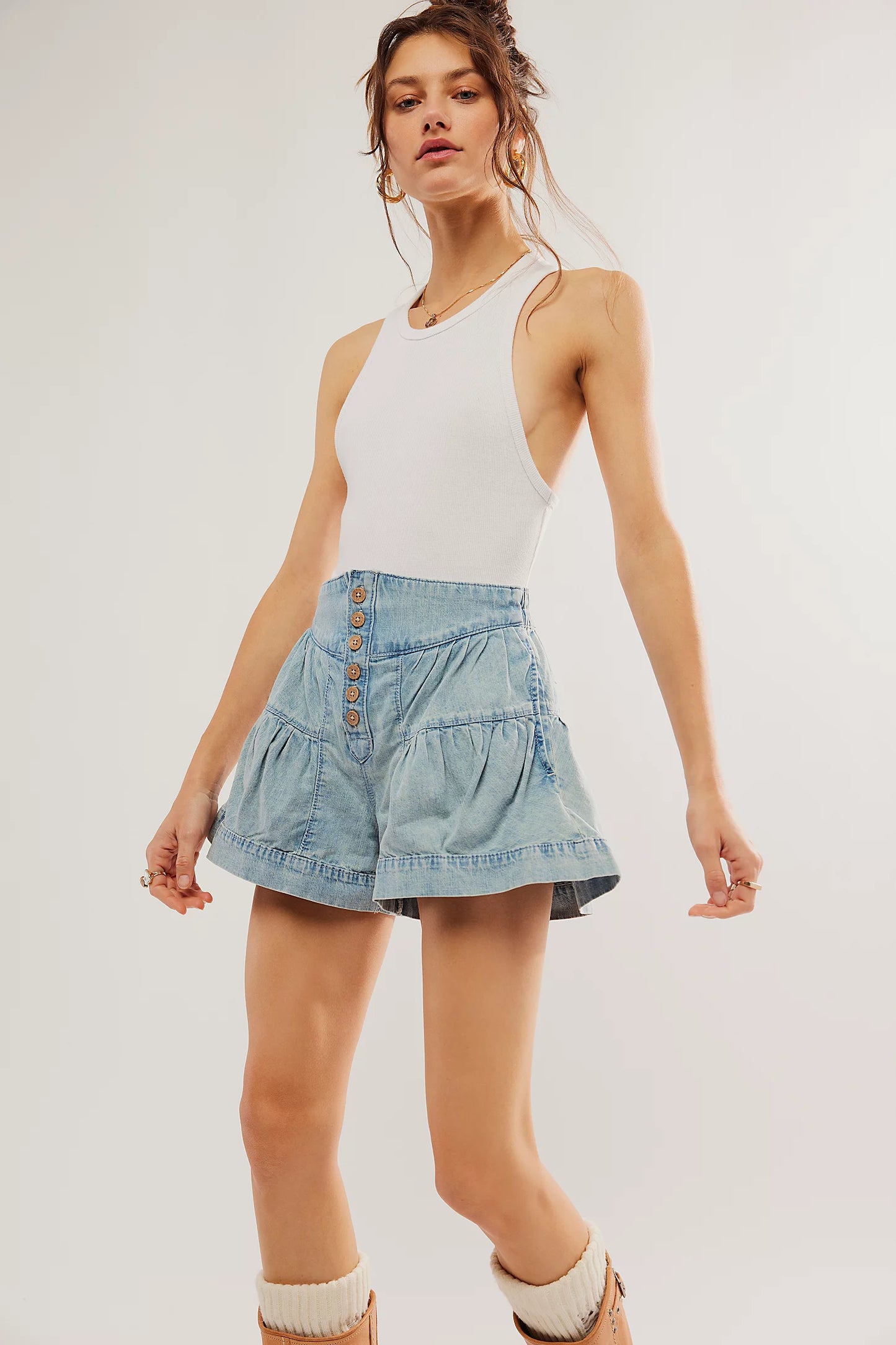 FREE PEOPLE We The Free Fleur Denim Shorts