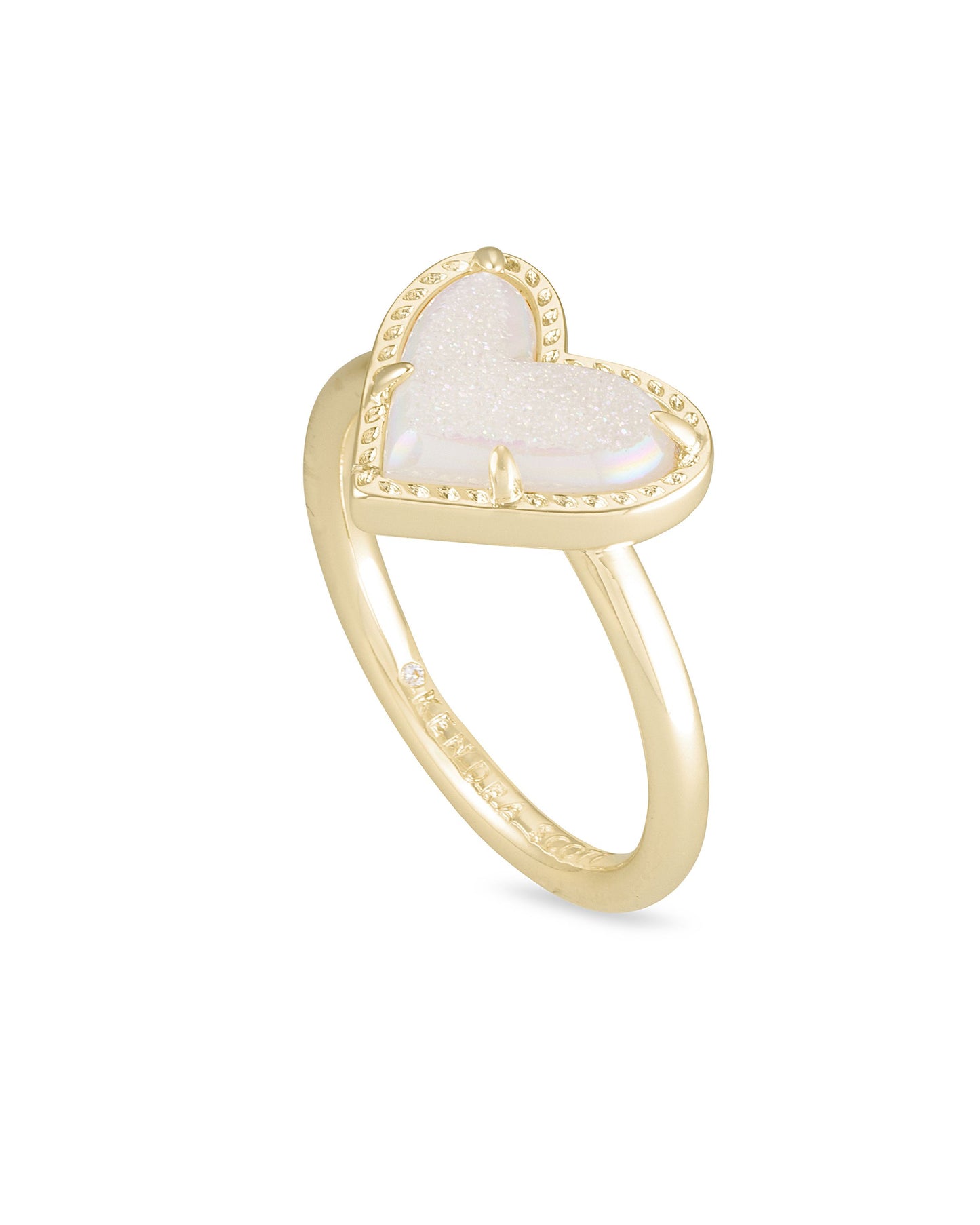 KENDRA SCOTT Ari Heart Gold Band Ring in Iridescent Drusy