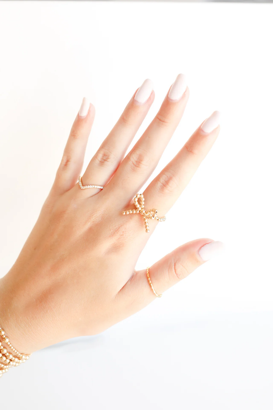 BEADED BLONDES Gold Bow Ring