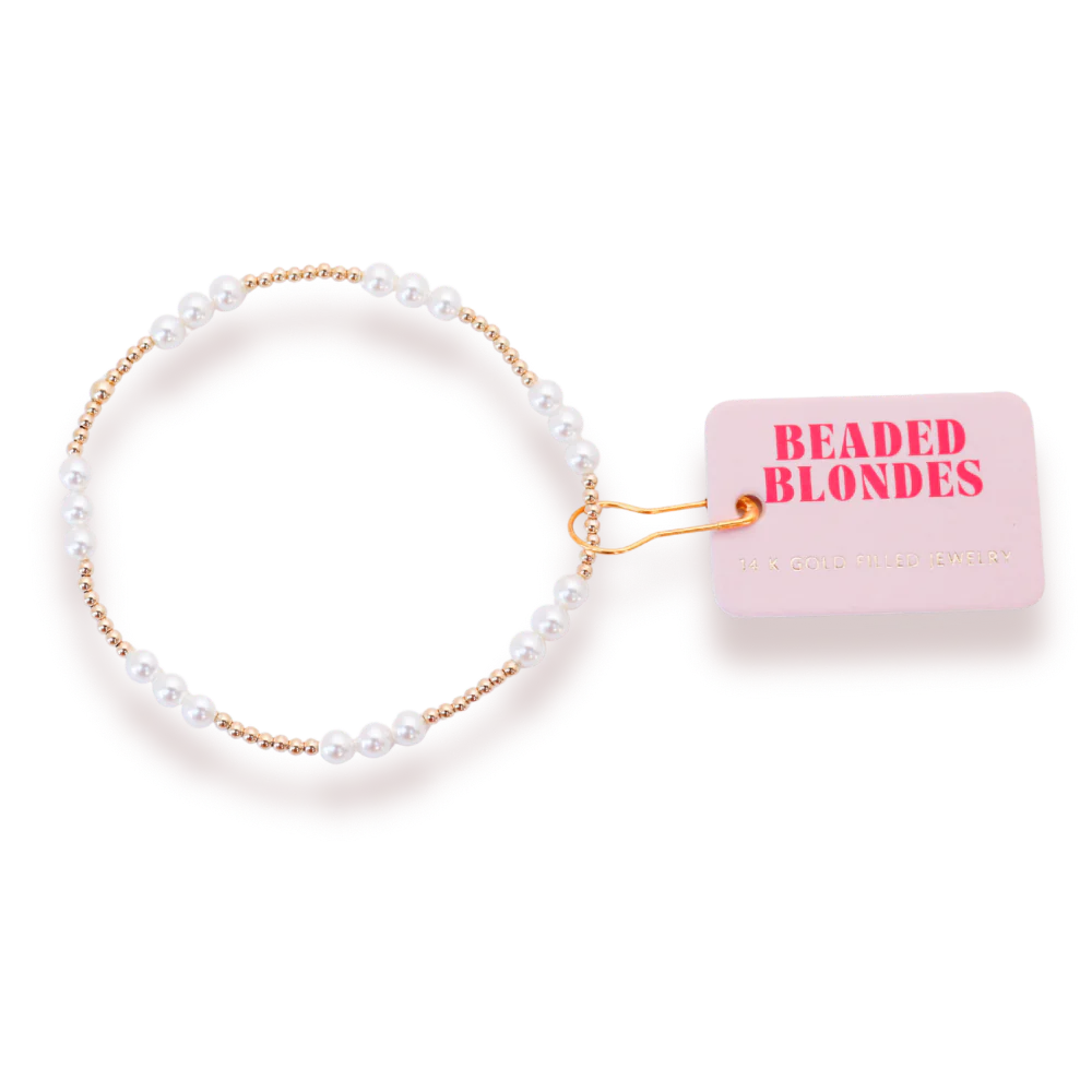 BEADED BLONDES Gold with Pearls ILY Bracelet