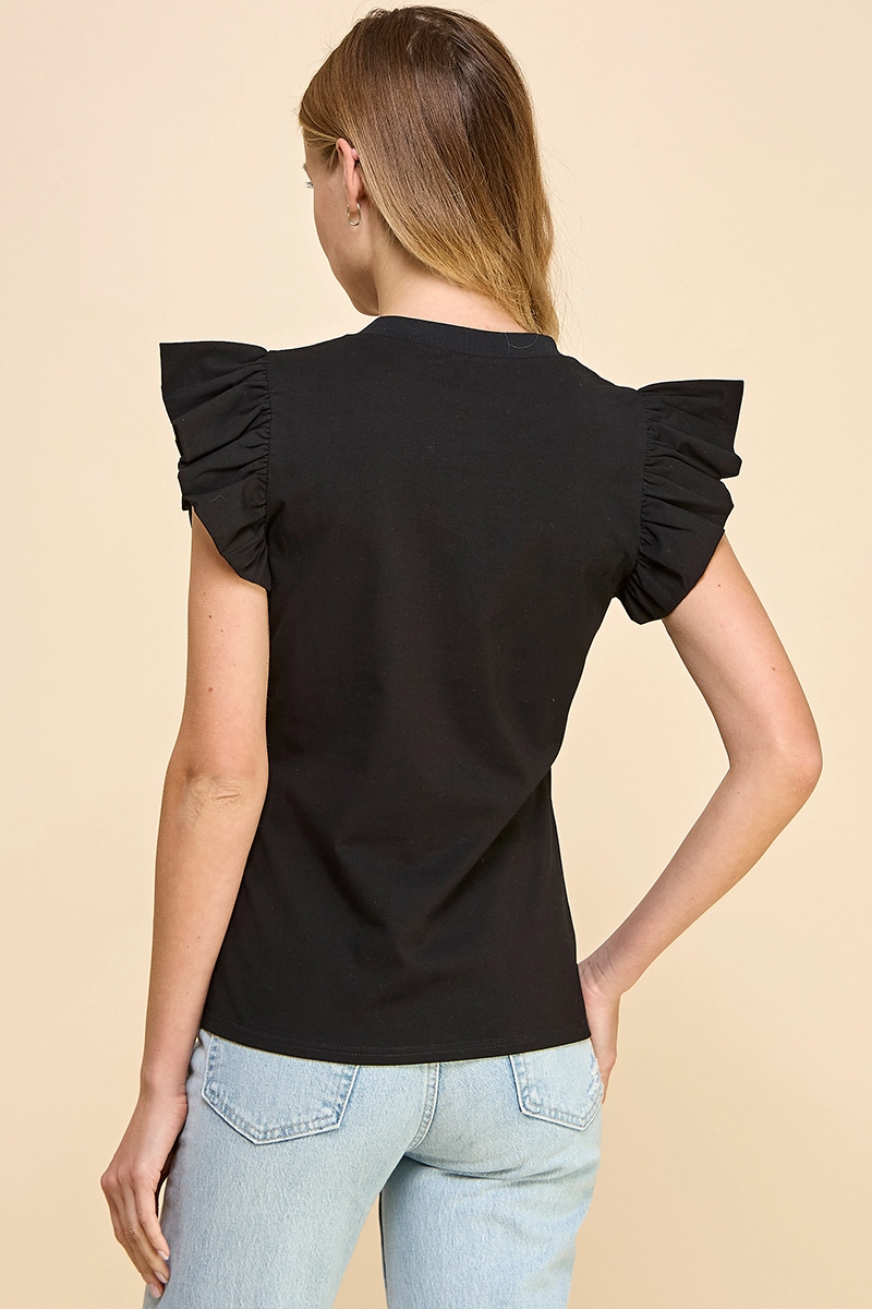 Ruffle Sleeve Poplin Top