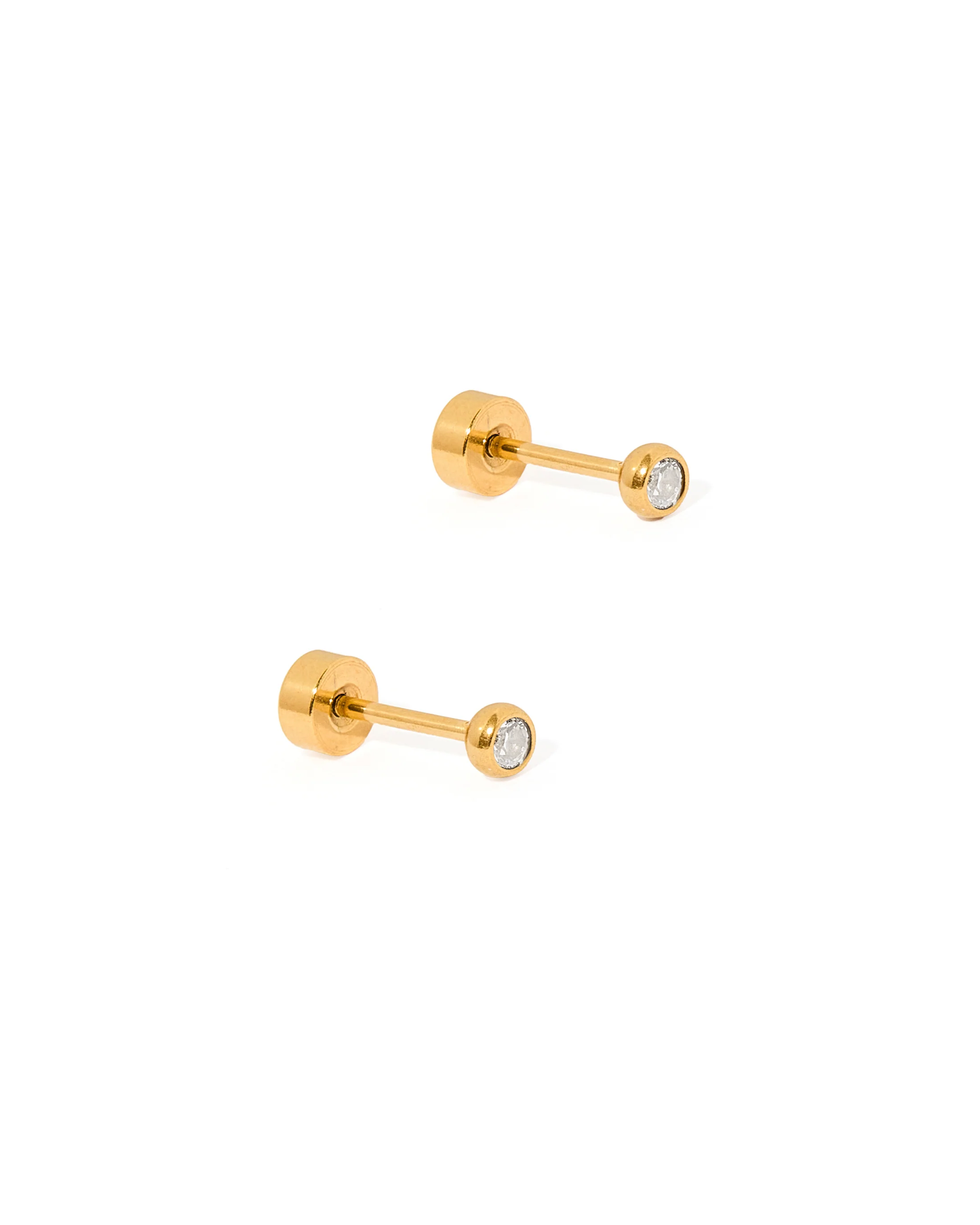 LINNY CO Gold Diamond Screwback Stud Cooper Clear