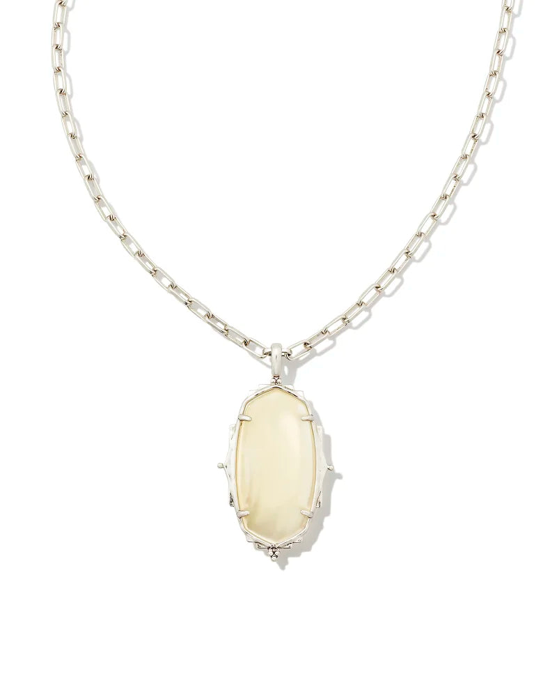 KENDRA SCOTT Baroque Vintage Silver Ella Long Pendant Necklace in Natural Mother Of Pearl